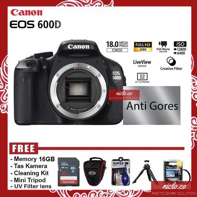 [NEW] KAMERA CANON EOS 600D BODY ONLY - GARANSI 1 TAHUN - FREE ACCESORIES CAMERA DSLR VLOG 1