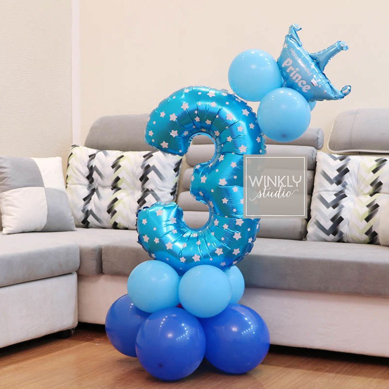 Balon Angka 100cm Warna Biru