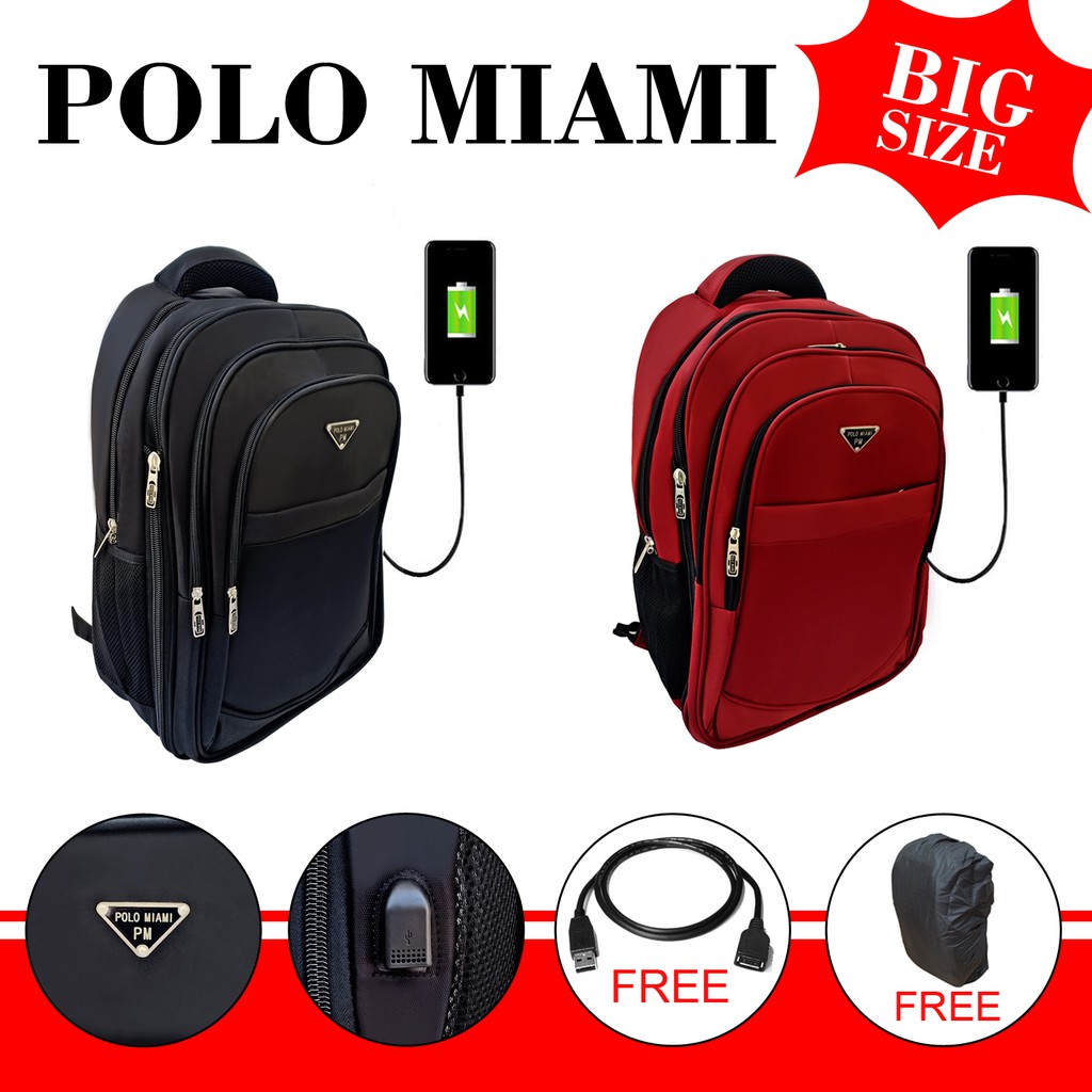 Tas Ransel Pria Import USB Charge Polo MIAMI ORIGINAL