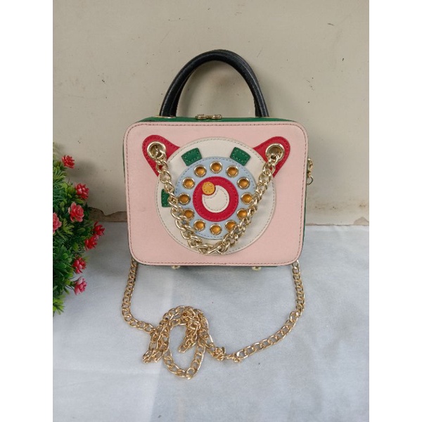 SLING FASHION RANTAI HIJAU FULL COLOR KOMBINASI,  PRELOVED HANDBAG, TAS UNIK KULIT
