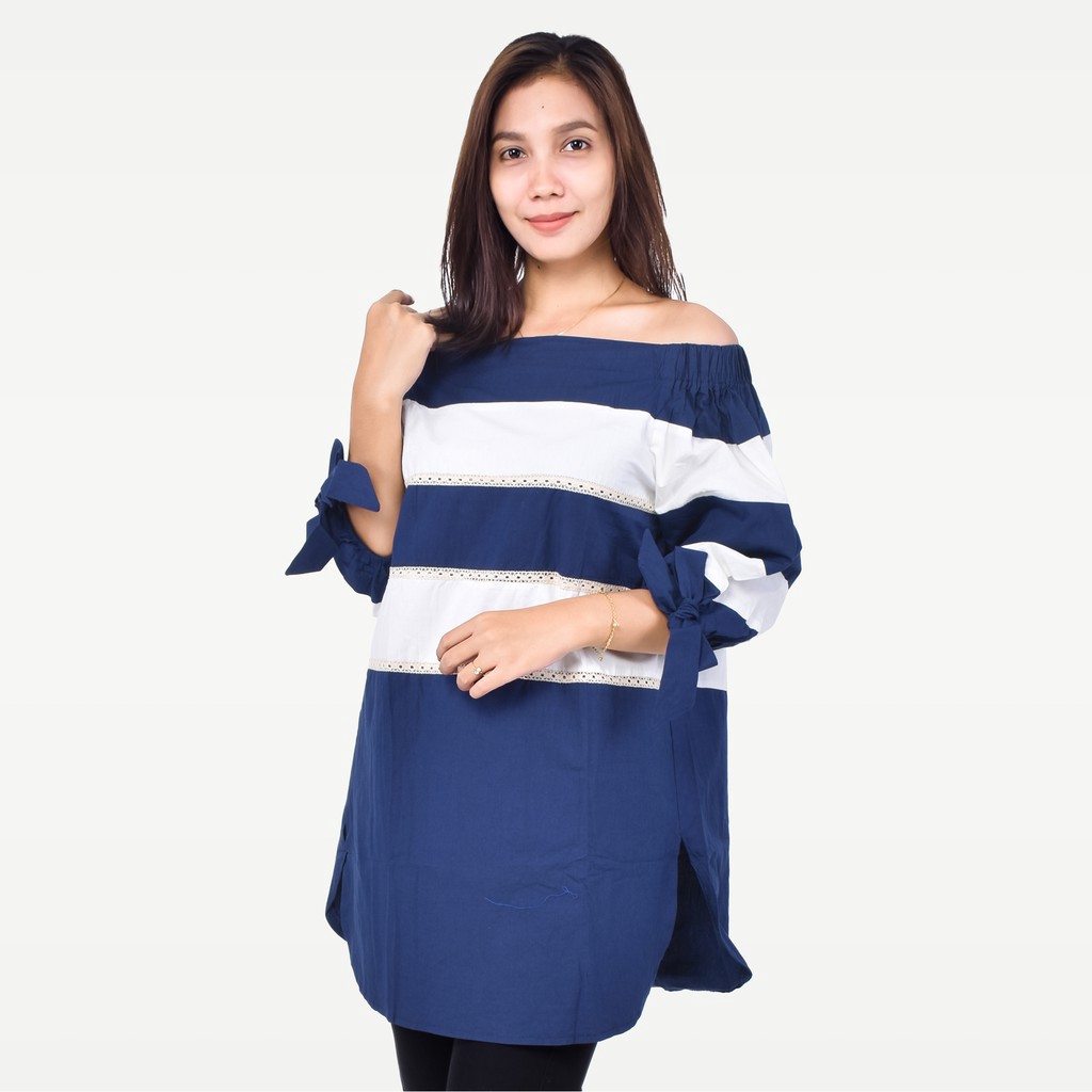 baju atasan wanita seyes v7720 cewek sabrina katun premium navy