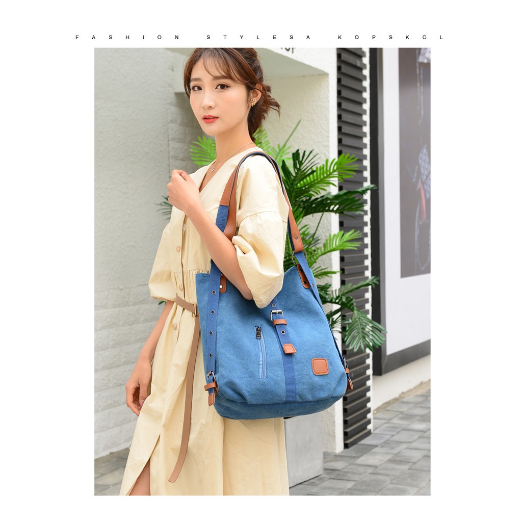 TB-32 high quality tas bahu wanita canvas tebal import korea jepang travel bag