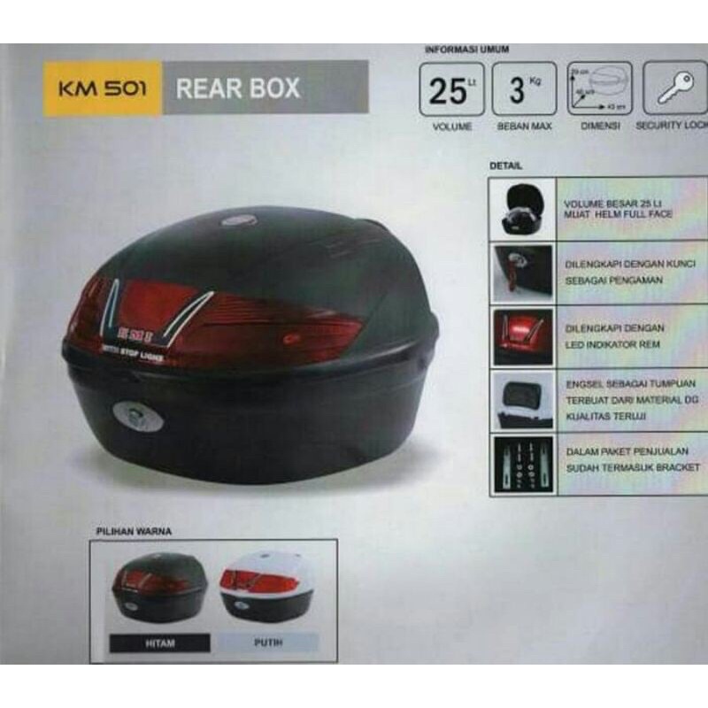 BOX KMI BELAKANG/BOX MOTOR BELAKANG KMI TIPE 501 Kapasitas 25 Liter-mj_motorshop