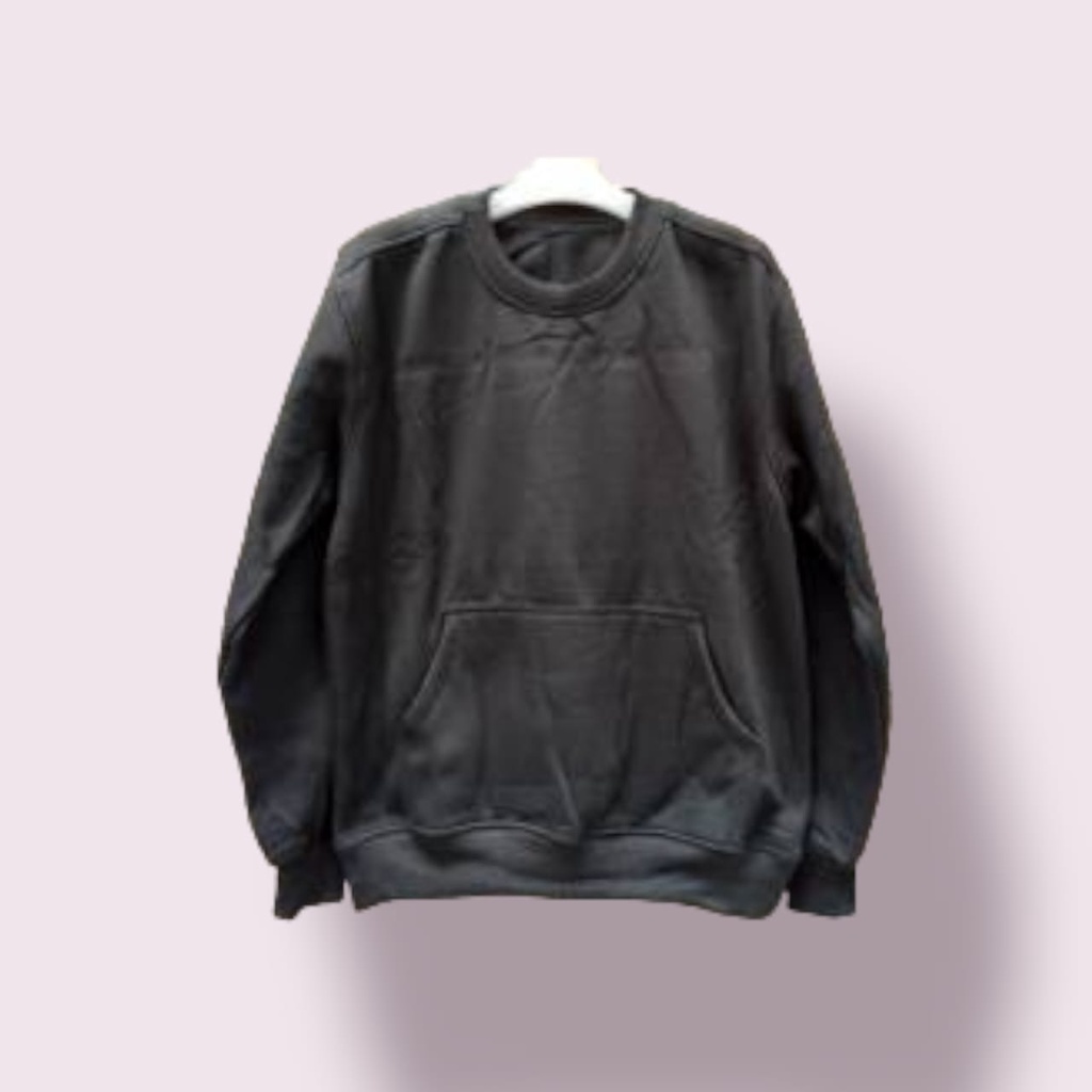 SWEATER_ID Basic Sweater Crewneck Hitam Unisex Ada Kantong Saku Depannya