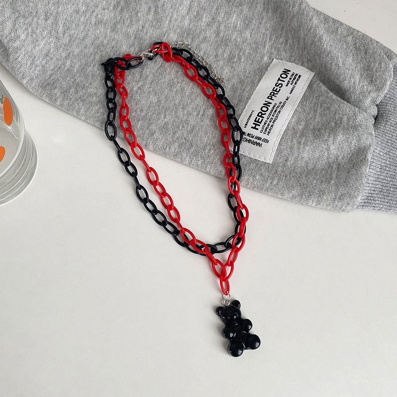 Cartoon Color Bear Double Necklace Resin Bear Pendant Necklace