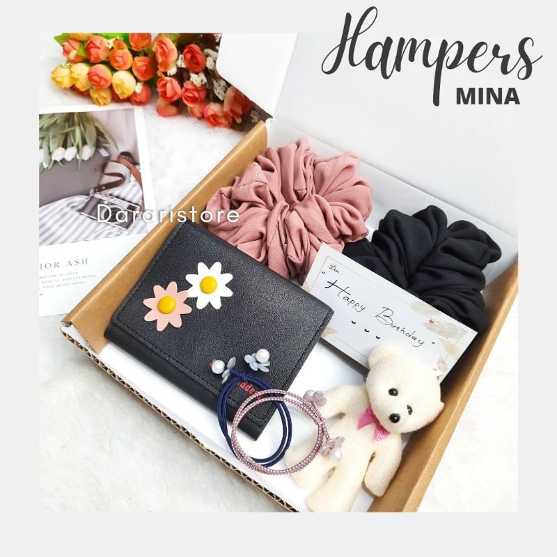 Hampers Dompet Mina  Dararistore, wallet korean style, gift box hadiah ulang tahun, wisuda dll