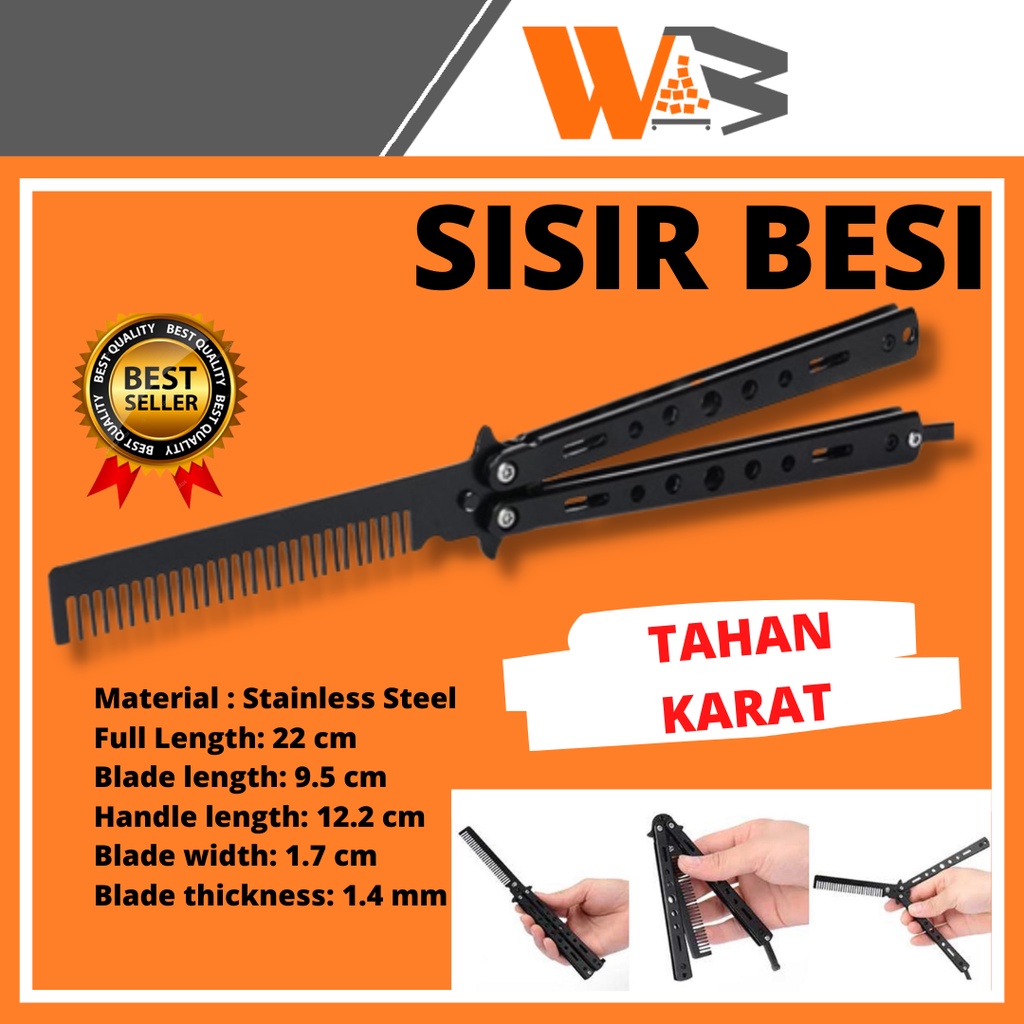 COD Sisir Salon Pria Wanita Portable Bisa Dilipat dan disimpan dikantong atau saku celana Sisir Besi Butterfly Balisong Training