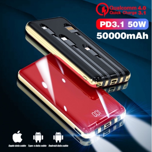 Power Bank 50000 mAh Powerbank 4 USB Output 2 Input LED Display Murah Mini Fast charging