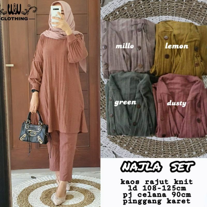 SETELAN WANITA MUSLIM BAHAN KAOS RAJUT KNIT NAJLA SET W&amp;W [READY]