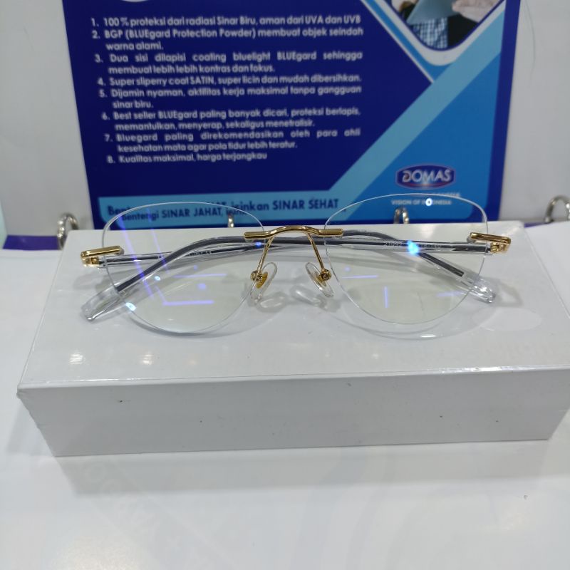 FRAME RIMLES WANITA CATEYES LENSA ANTIRADIASI SINAR BIRU BLUEGARD DAN BLUETAFT By DOMAS