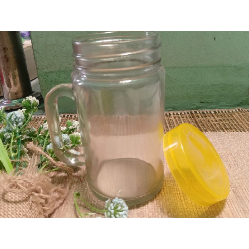 Gelas Jar/ Kuping/ Gelas Kaca Bening Tutup Ulir Putar