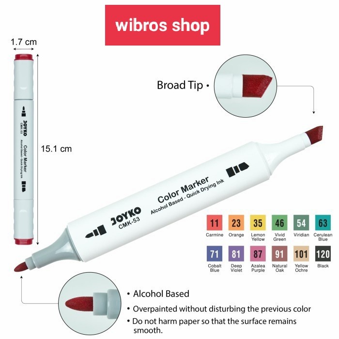

Gaya Color Marker Panda Joyko Spidol Berwarna Joyko Cmk 53-12 Dual Tips3202 Terlaris