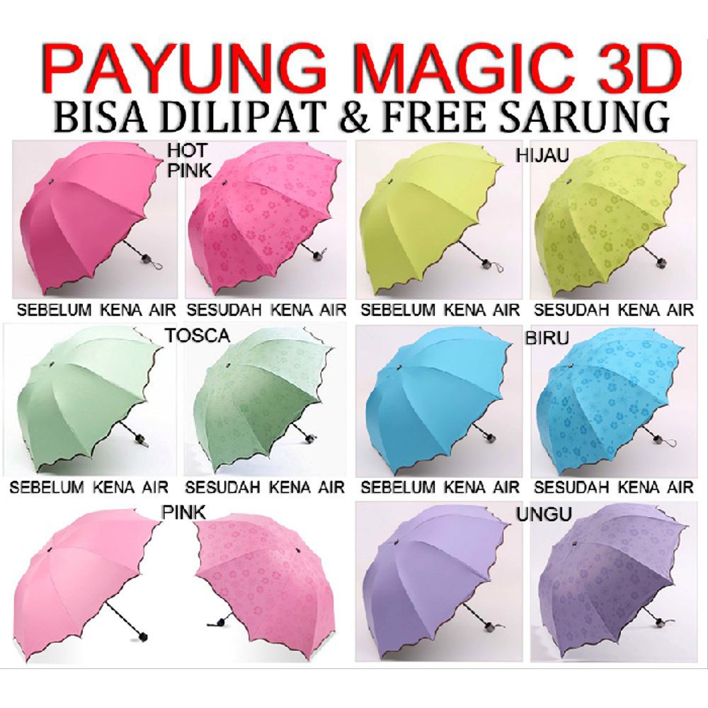 PAYUNG MAGIC UMBRELLA 3D [GRATIS BUBBLE] / Payung Hujan Dengan Motif yang KELUAR Ketika Terkena Air Hujan