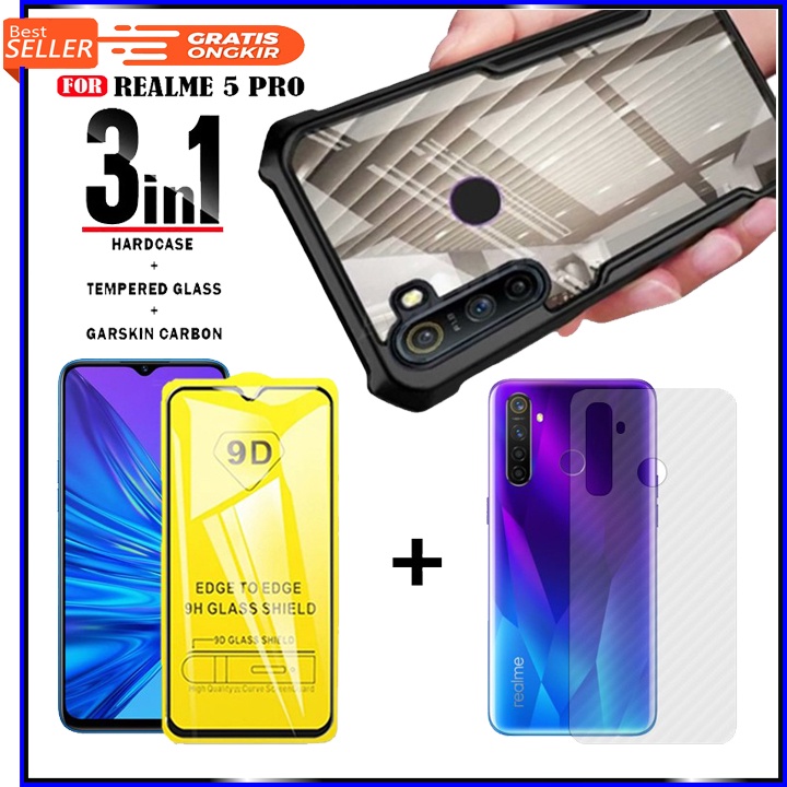 Paket 3 in 1 Realme 5 Pro Casing Xundd Premium Hard case + Anti Gores Full Layar + Garskin