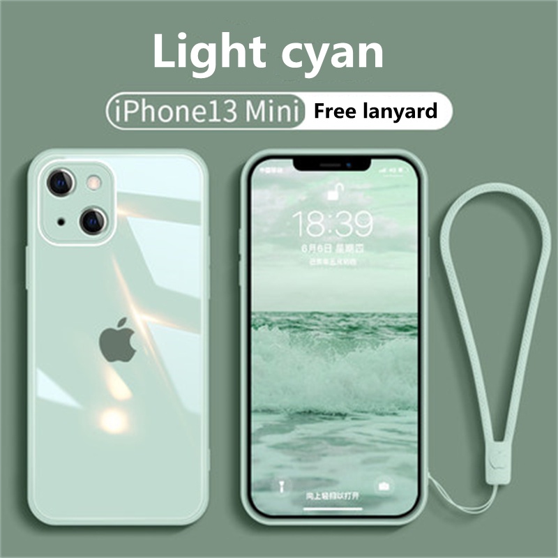 Silikon Lembut Bermata Cair Tempered Glass Kompatibel untuk iPhone Case dengan Lanyard Case iPhone 14 Plus 13 12 11 Pro Max Anti-Drop Cover