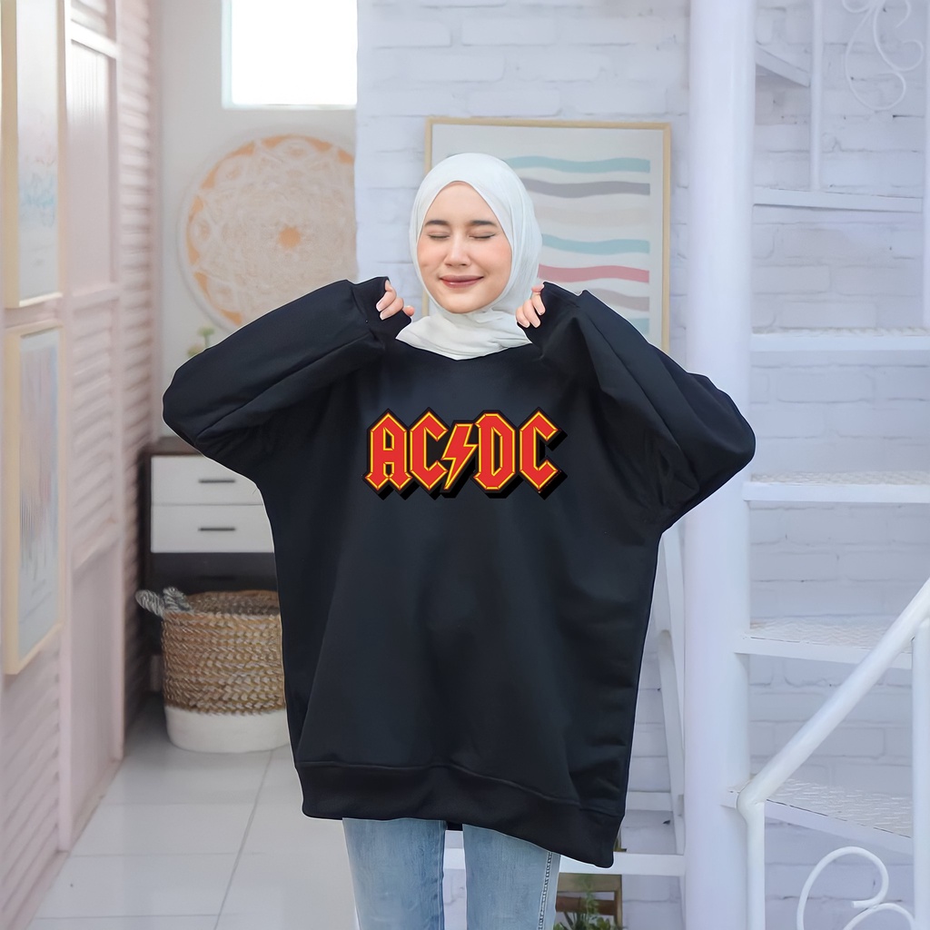 Sweater Crewneck Pria Wanita ACDC Katun Fleece