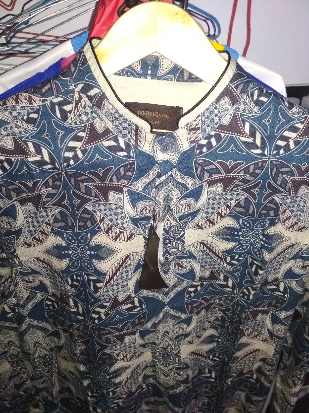 Manzone Kemeja Batik Pria Lengan Panjang Slim Fit Fusenabaru-navy