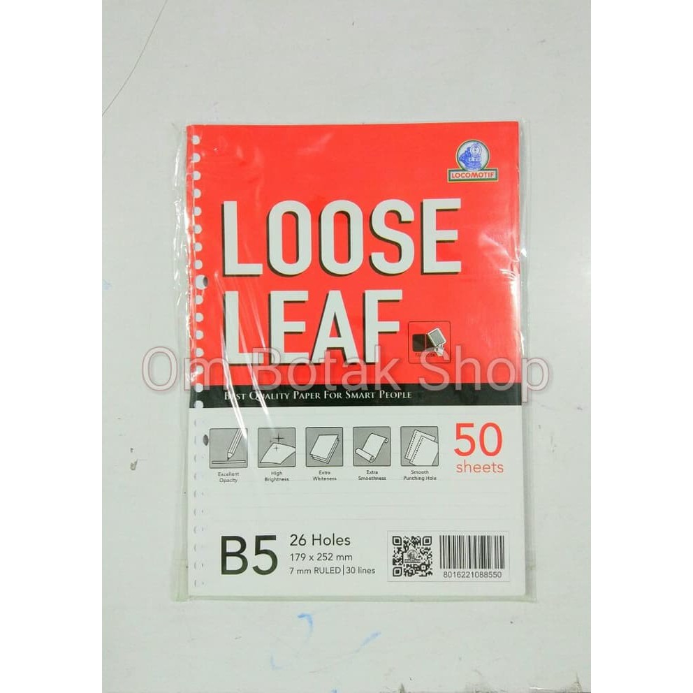 

Loose Leaf B5 50 sheets - Locomotif Isi Kertas File 26 Ring Binder