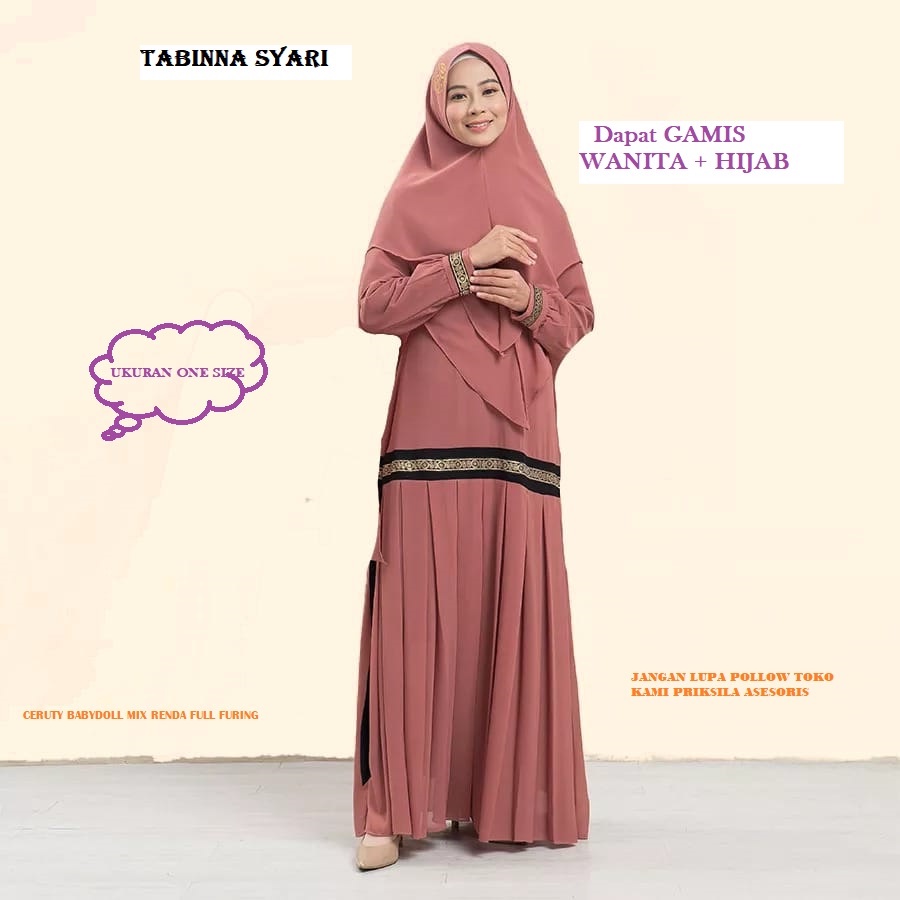 TABINNA SYARI BO CERUTY BABYDOLL MIX RENDA FULL FURING ( BUSUI ) GAMIS + HIJAB  Trendy dan Elegan BAJU SYARI TERBARU 2022