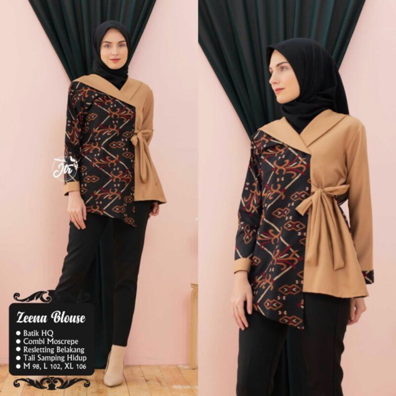 tey-17 Batik wanita ASJ SA HRB026 Kenongo Kemeja Tosca Pendek hj02-Zeena Coco