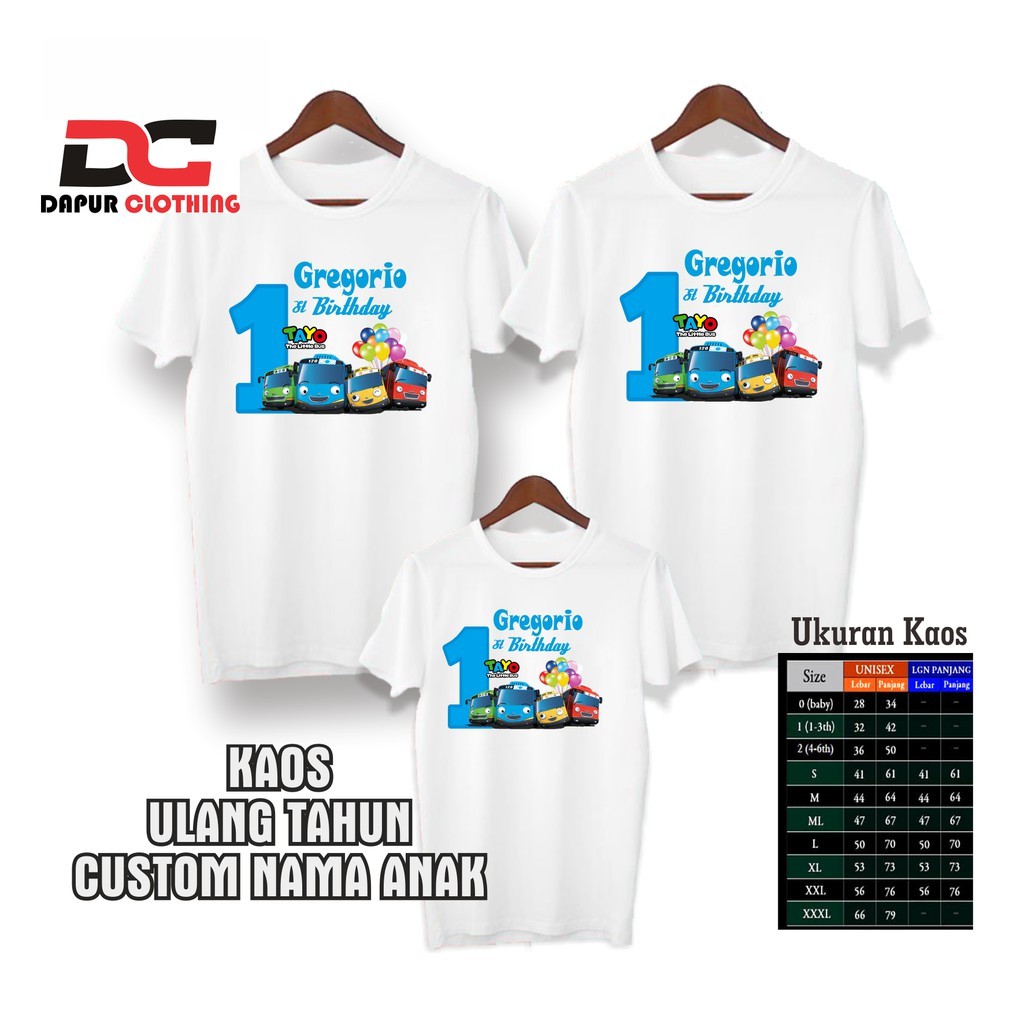 KAOS FAMILY CUSTOM 3PCS - Happy Birthday - bus tayo