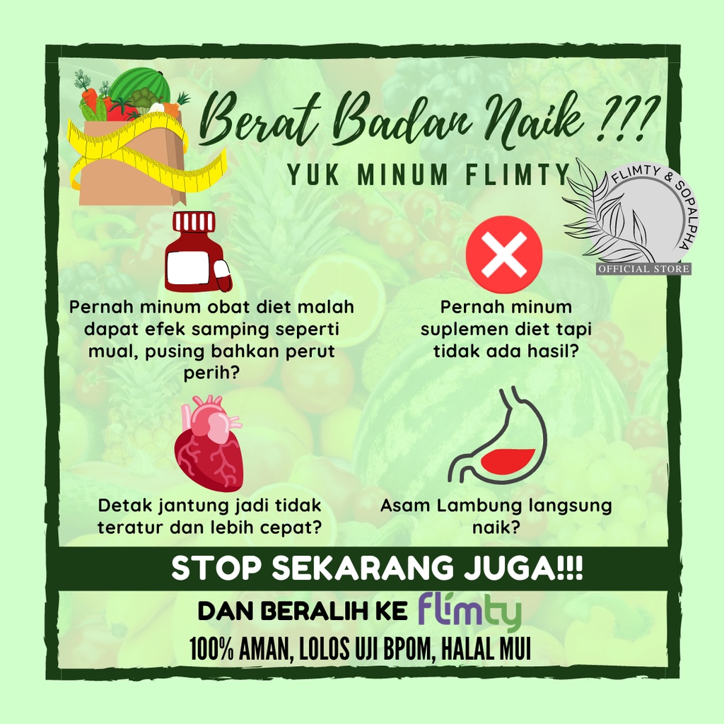 Flimty 8 BOX Obat Minuman Suplemen Diet Penurun Berat Badan Pelangsing Kurus Slim Ampuh Herbal BPOM