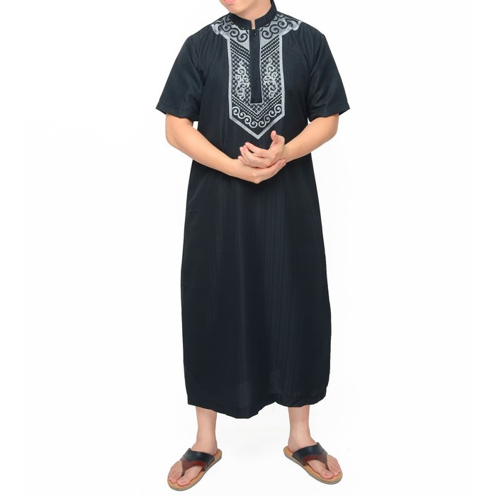 Jubah gamis pria bordir hitam lengan pendek bg