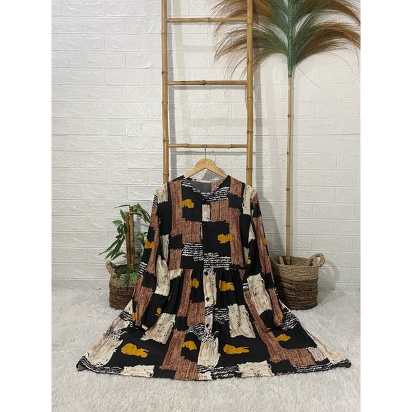 BAJU TUNIK RAYON JUMBO KANCING DEPAN LD 110CM