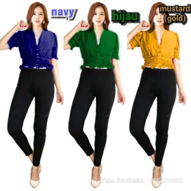 V neck button simple blouse (blouse v neck kancing depan)