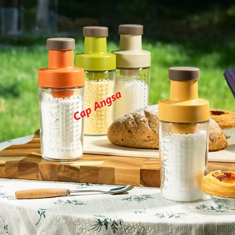 TEMPAT BUMBU DAPUR ANEKA WARNA SUGAR SHAKER 260ML GLASS BOTTLE JAR POWDER SEASONING TOPLES KACA COKL