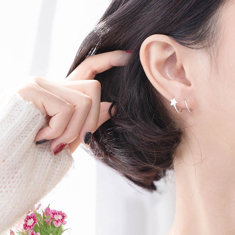 Exquisite Bright Anting Stud Earrings Anting Mini Kecil Pentagram Bintang Membungkuk Perhiasan Earring CANDY JEWELRY