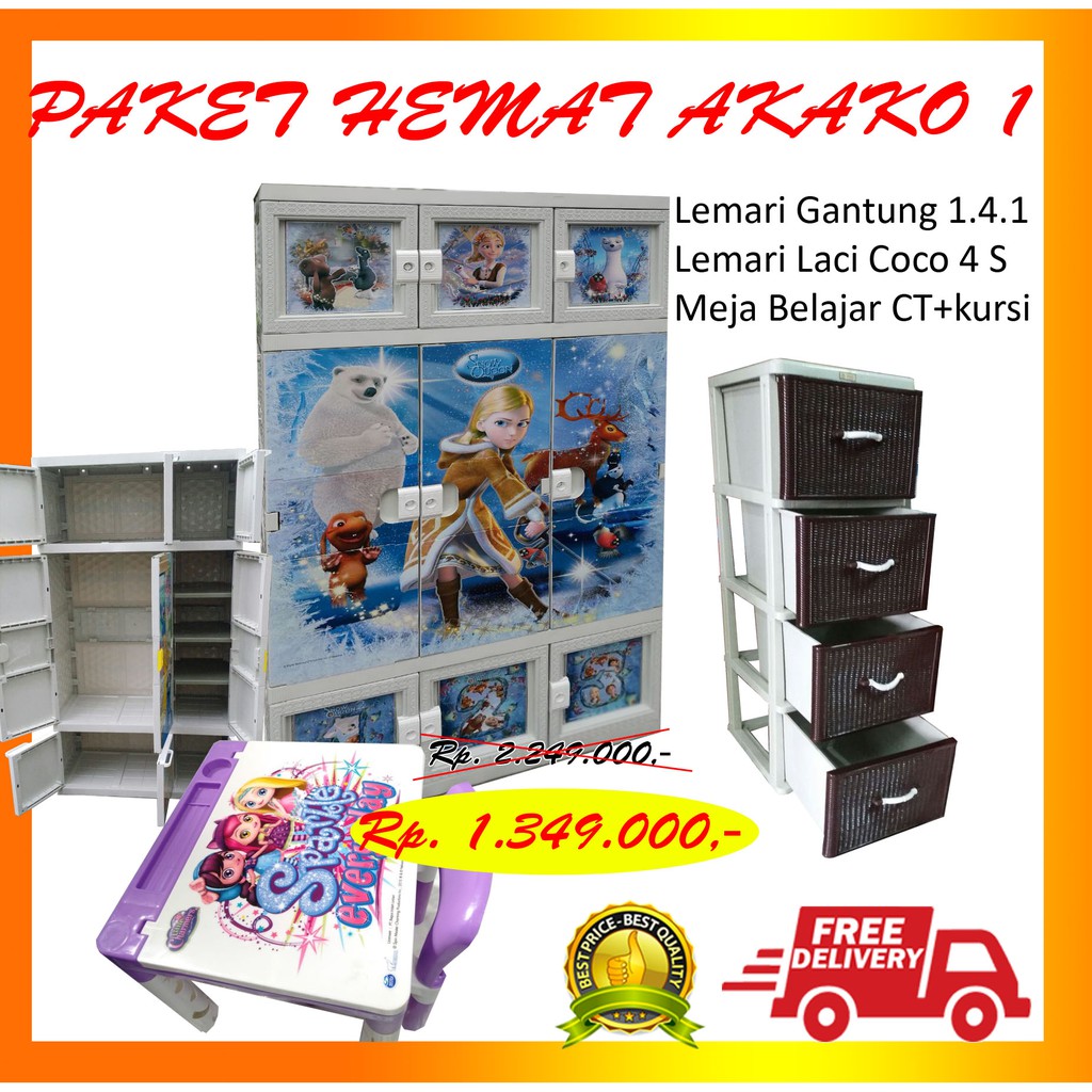 Paket Akako 1 Lemari Gantung 1.4.1 Lemari Laci 4 S Meja Belajar Anak