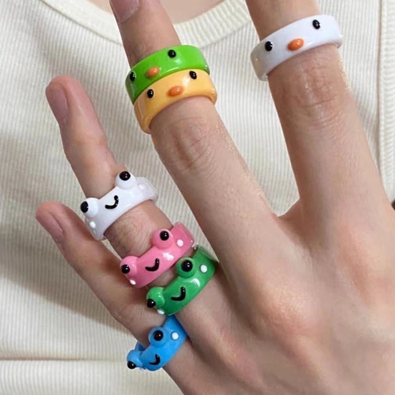 1pc Pack Fashion Simple Acrylic Chick and Frog Rings For Women / Cartoon Funny Animal Geometric Aesthetic Ring