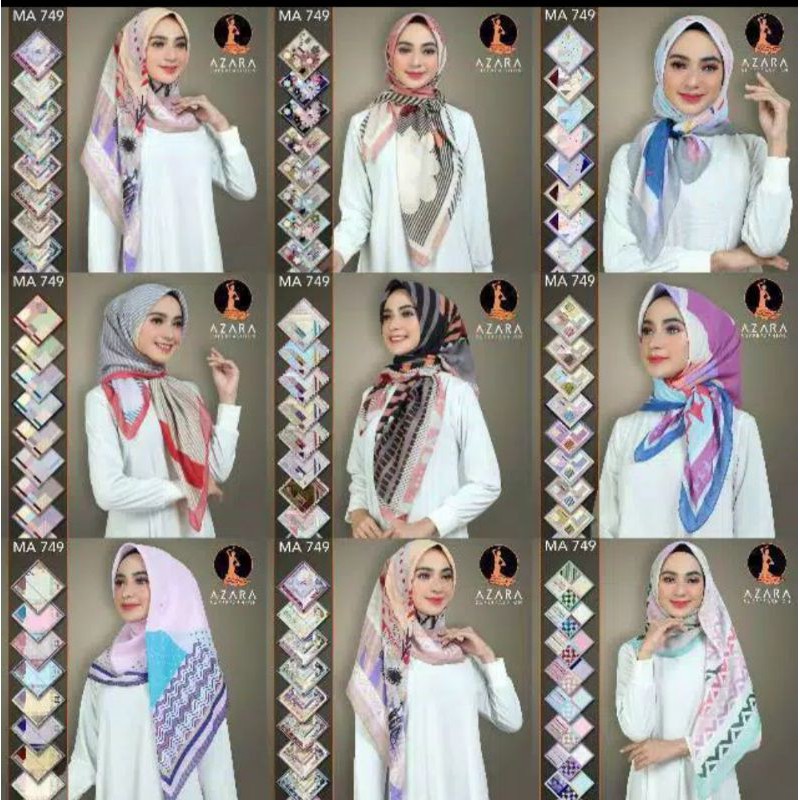Jilbab segiempat motif / segi empat motif katun azara motif