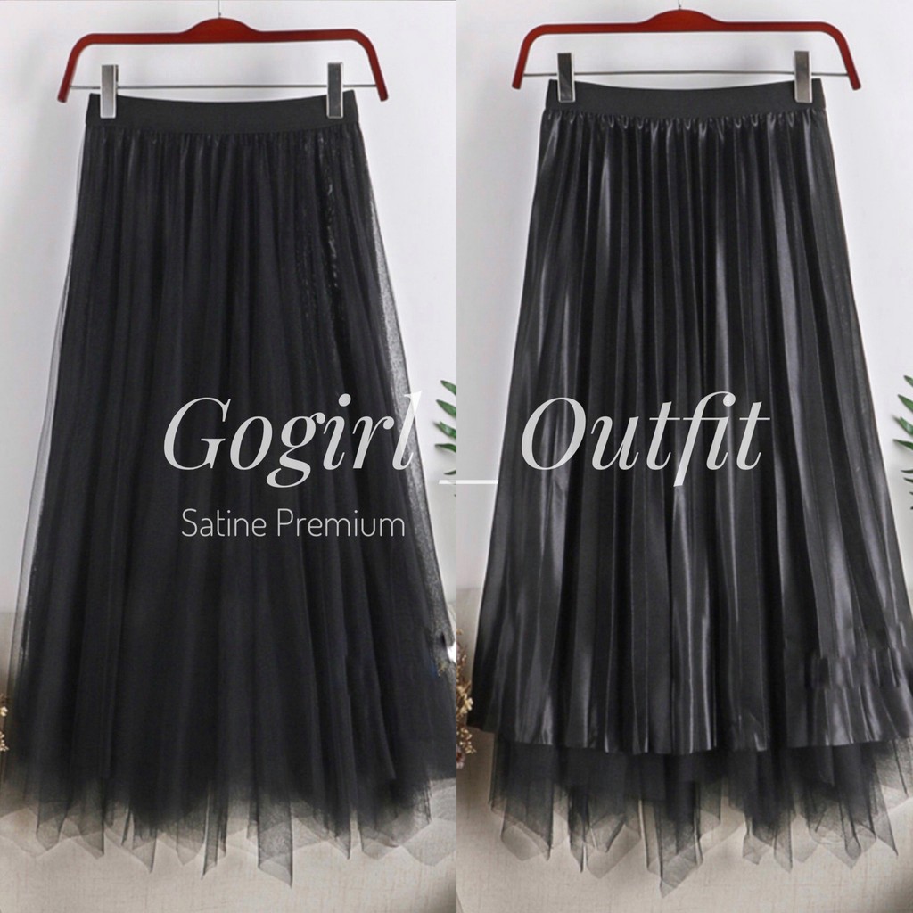 MIDI TUTU SKIRT IMORT / ROK MIDI TUTU DUA SISI / ROK TUTU 7/8 BOLAK BALIK IMPORT-Black (831)
