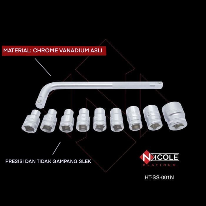 Kunci Sok Set 10Pcs Chrome Vanadium 8-24MM Box PVC Plastik