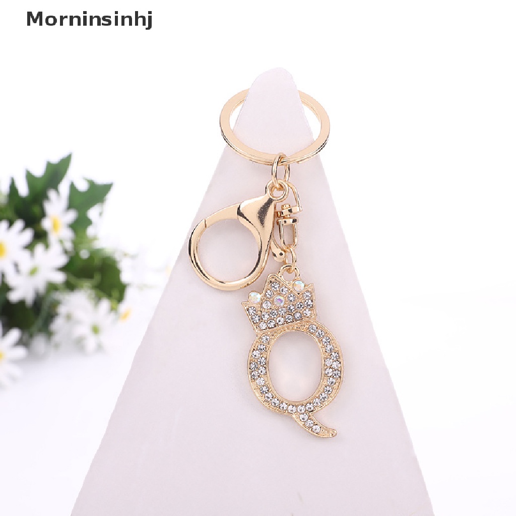 Mornin 26huruf Kristal Berlian Imitasi Mahkota Gantungan Kunci Charm Gold Key Ring Wanita Tas Ornamen Tempat Kunci Mobil Accessoreis id