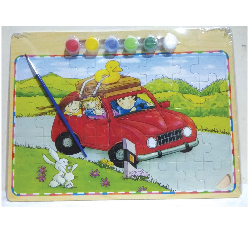 Jigsaw Kayu Dan Mewarnai Kartun Size Besar 2 In 1 Model Random