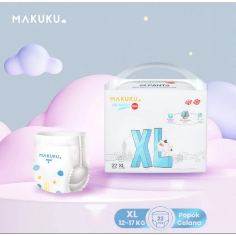 Makuku Air Diapers Slim Pants XL22 - Popok Celana Bayi Tipis Anti Gumpal