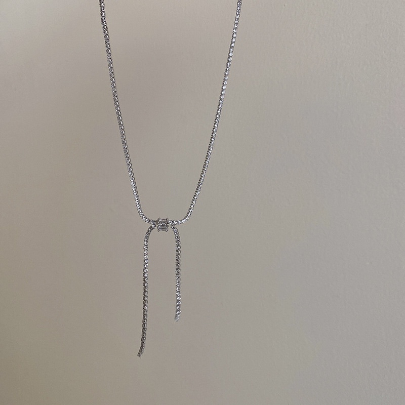 Kalung Rantai Clavicle Silver Desain Rumbai Hias Zircon Gaya Korea Untuk Wanita 2022