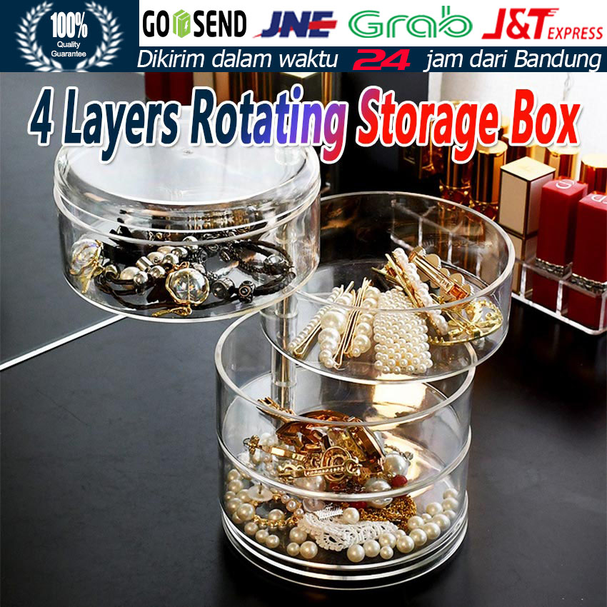 Rak Perhiasan Putar 4 Susun Bulat 360 derajat Tempat Penyimpanan Cincin Kalung Anting Ikat Rambut