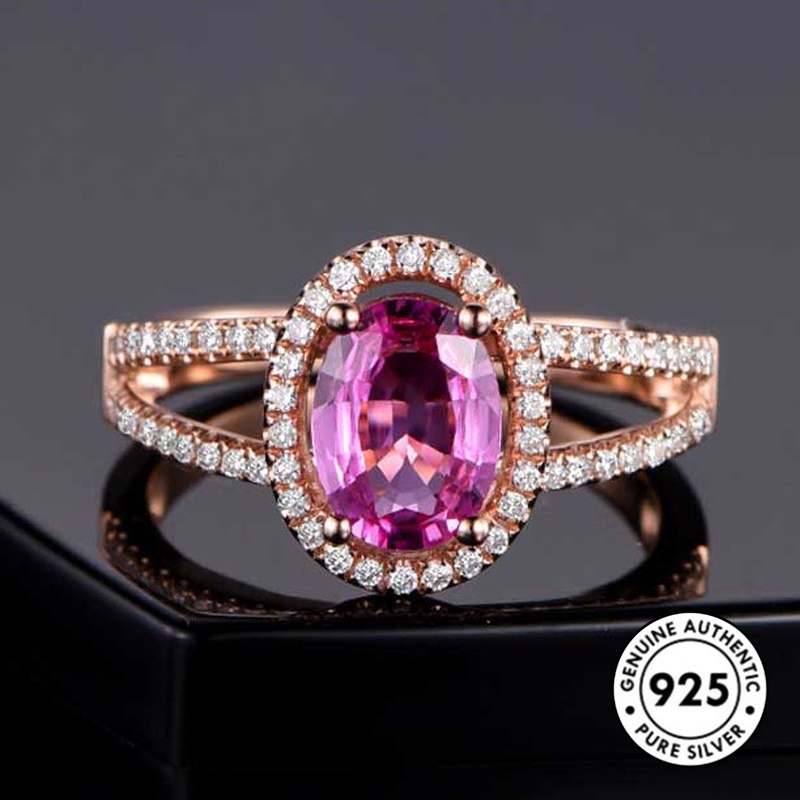 Cincin Sterling Silver 925 Dengan Batu Permata Pink Untuk Wanita