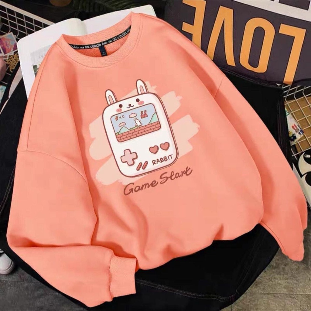 CREWNECK SWEATER WANITA RABBIT GAME START - ATASAN HALUS LUCU TERLARIS