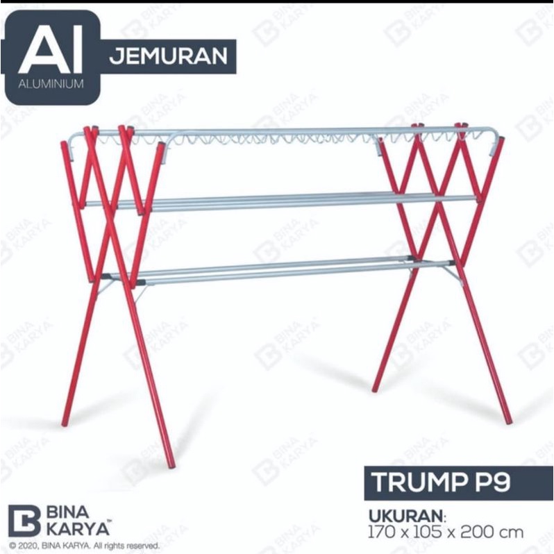 Trump - Jemuran Baju / pakain / Lipat / Aluminium Warna / Jumbo 200Cm Bina Karya