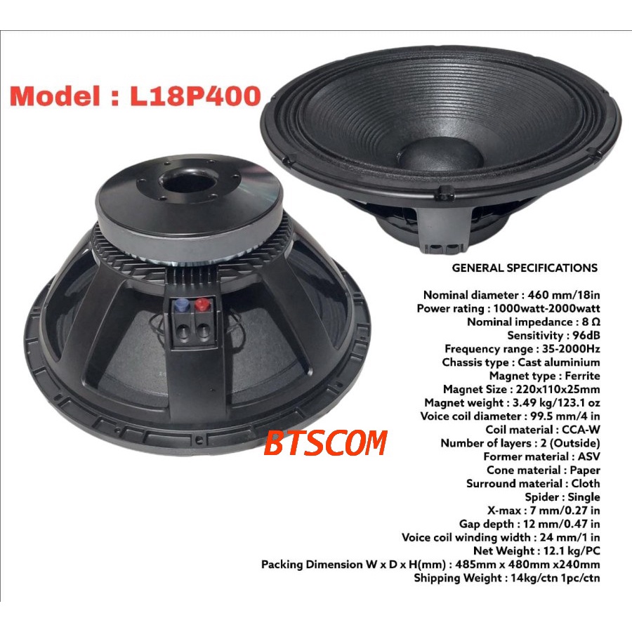 Speaker 18" Model RCF L 18 P400 grade A. 18P400. 18 P400