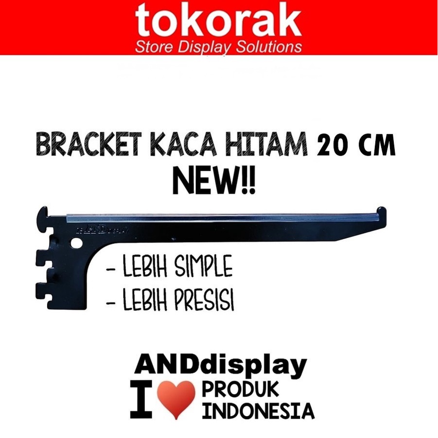 DAUN BRACKET KACA 20 CM HITAM AMBALAN TIANG REL BREKET KACA ANDDISPLAY