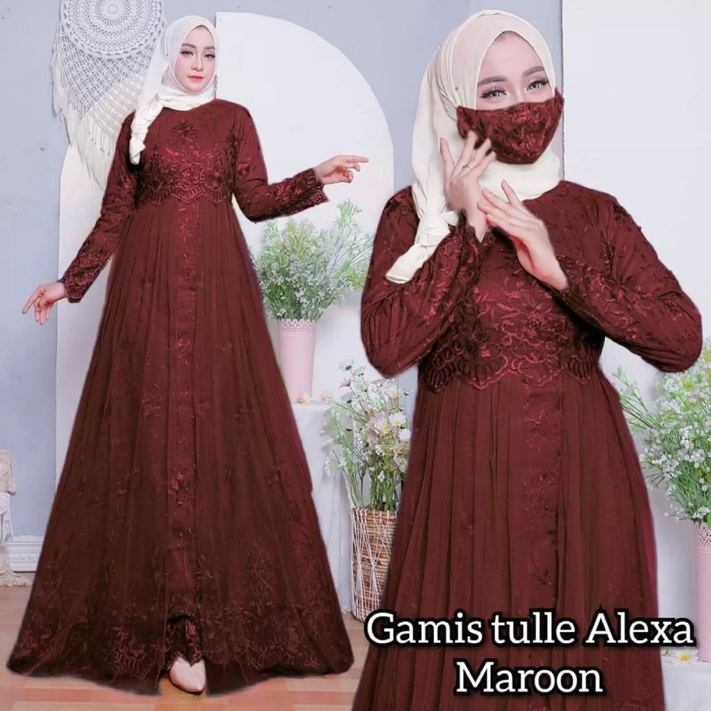 Alexa Tulle Brukat Free Masker Size M - XXL / Gamis Kondangan / Dress Pesta / Gamis Brukat / Gaun Pesta / Baju Wanita