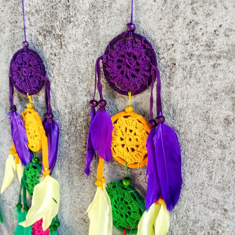 Gantungan Dreamcatcher Rajut 7 Susun Rainbow / Hiasan Rumah / Hiasan Kamar / Dreamcatcher Bali Rajut / Craft Dewata