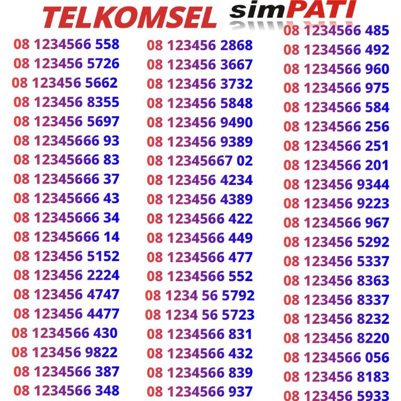 Telkomsel simpati 08123456 xaab xxbb