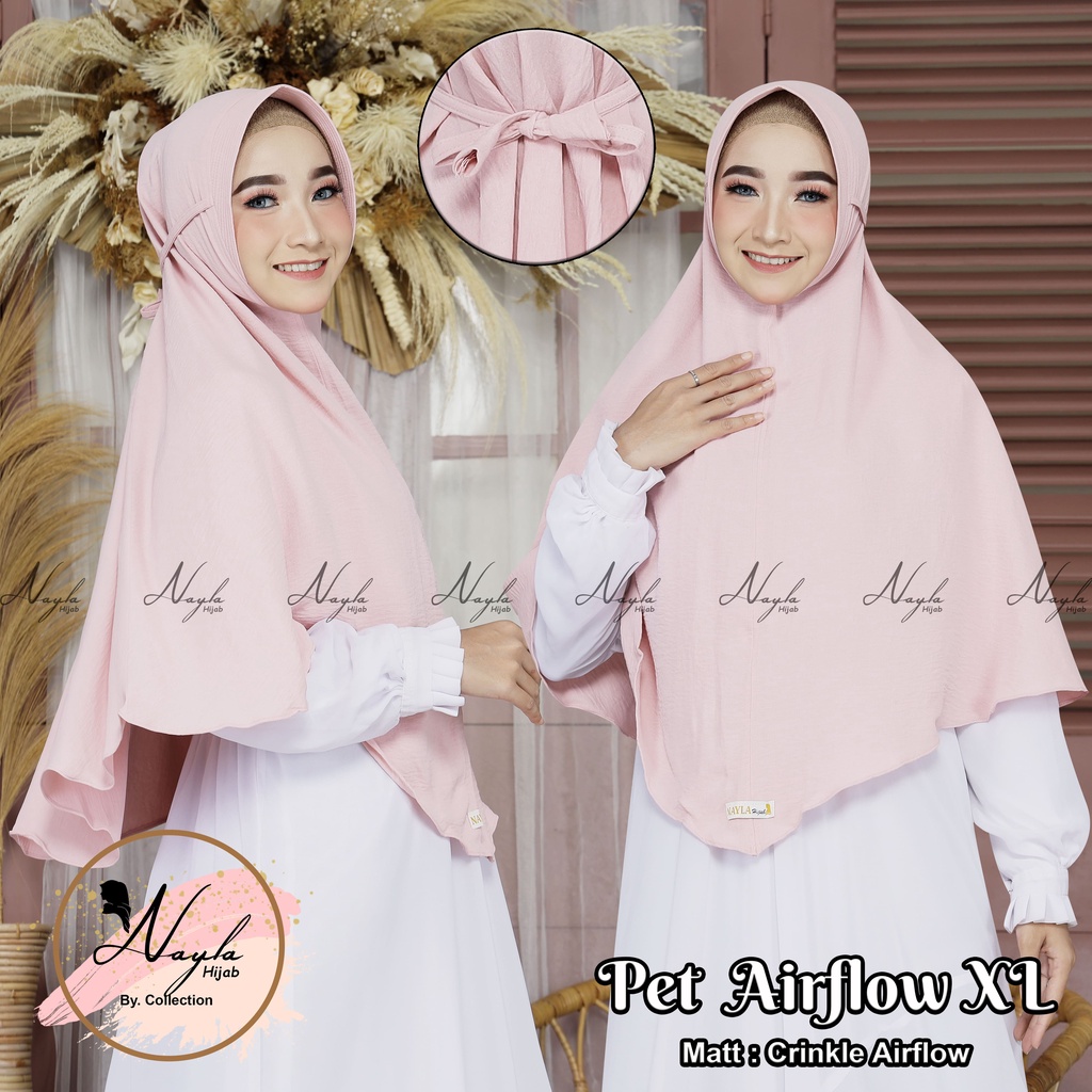 Jilbab Bergo Maryam Pet Crinkle Airflow Premium M,L,XL Kerudung Instan Tali Airflow Anti Kusut Nayla Hija'b